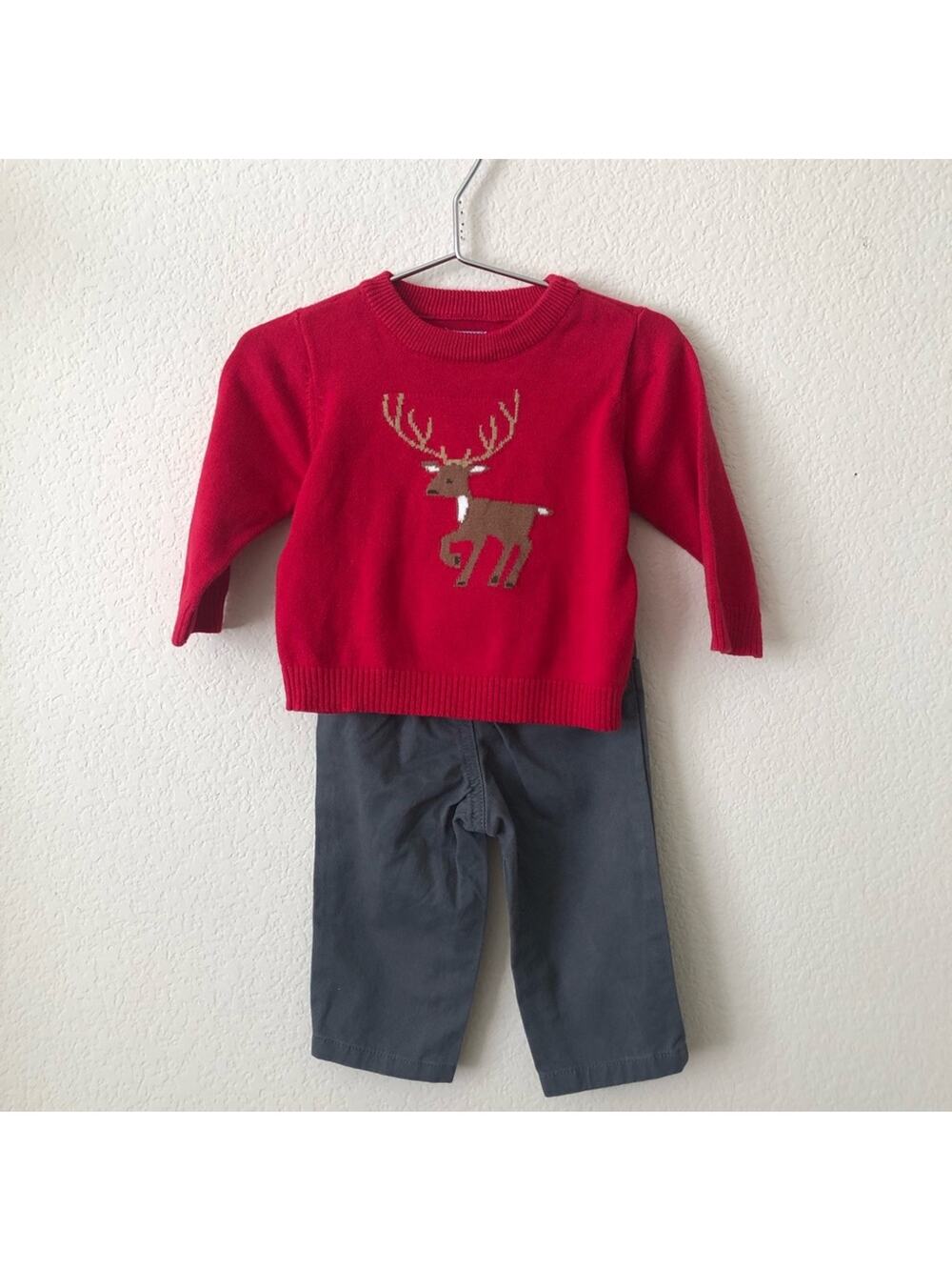 The Children’s Place red reindeer Christmas sweater gray khaki pants